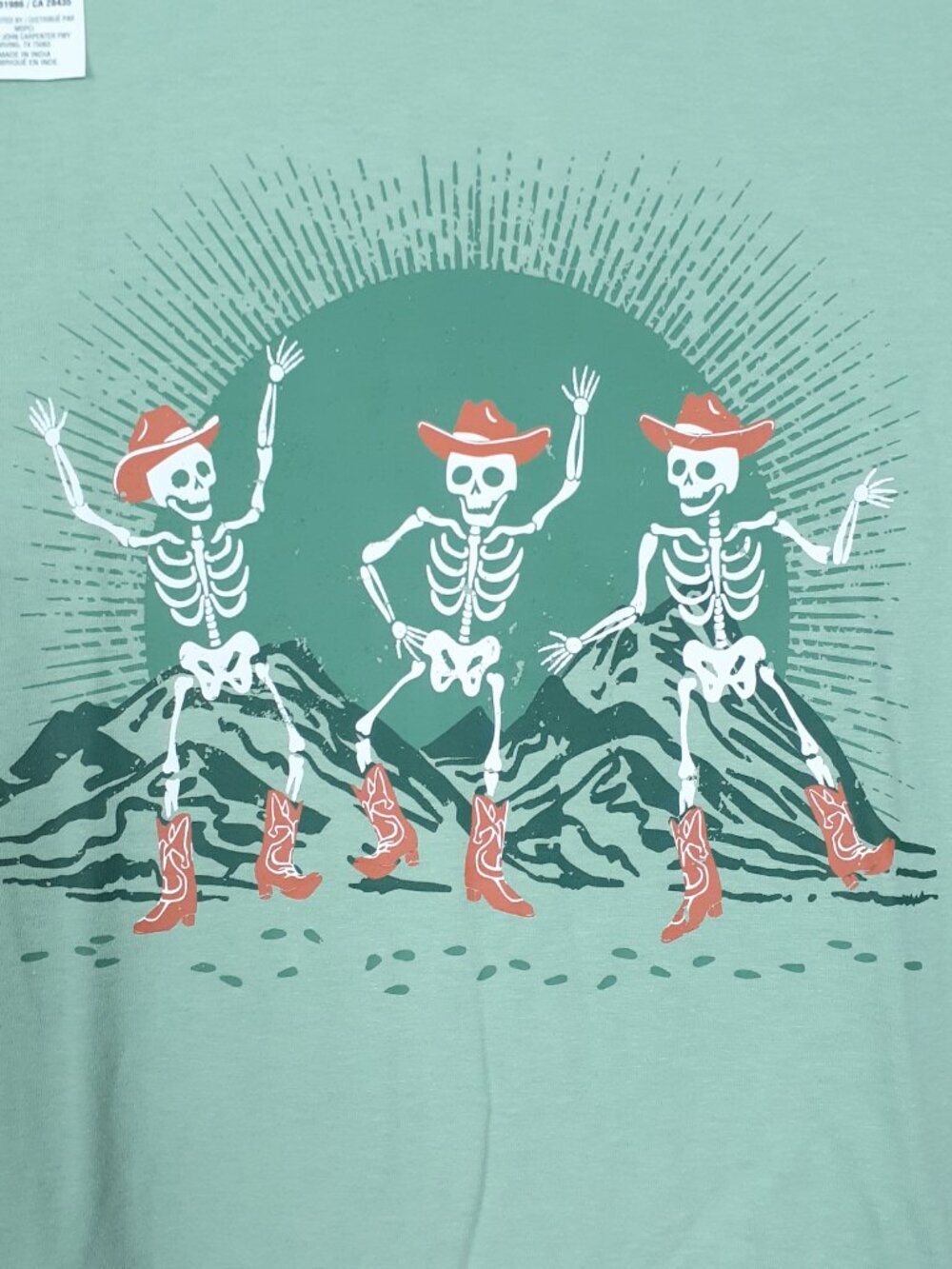 Halloween Adult Crew Neck T-Shirt S Tee Dancing Cowgirl Cowboy Skeletons 986A - Picture 2 of 4